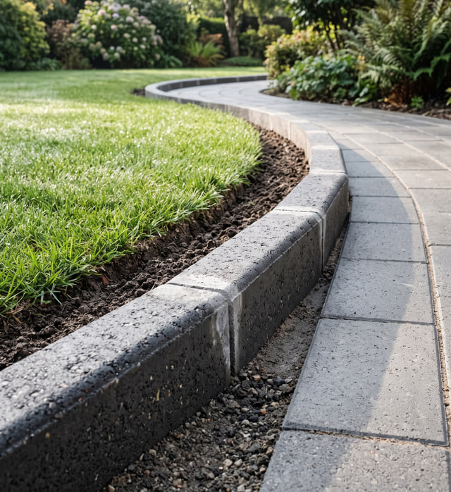 Çim kenarında beton bordür taşı