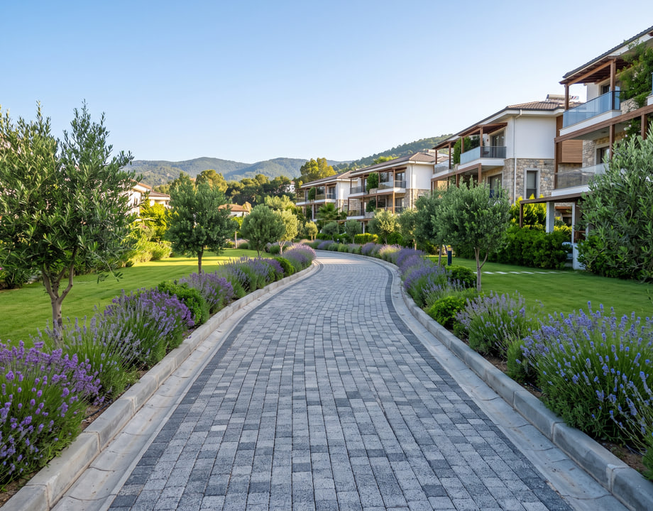Site içinde kilit parke taşı yürüyüş yolu ve bordür
